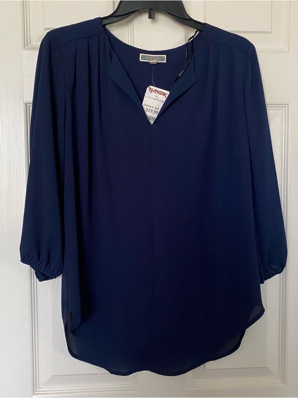 Pleione Deep Navy Split-Neck 3/4 Sleeve Blouse